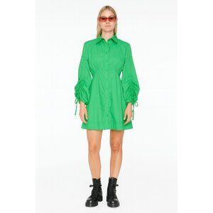 NWT Beulah Women Green Empire Waist Party Dress Puff Sleeves Preppy Club City S